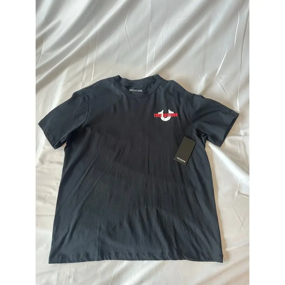 True Religion World Tour Graphic T-Shirt Black Red Raised Rubber Print SizeLarge